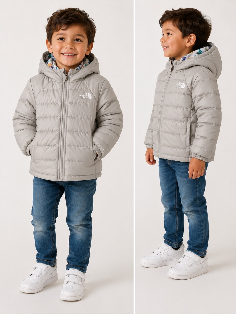 The North Face Kids Light Gray Hooded Puffer Jacket size 5